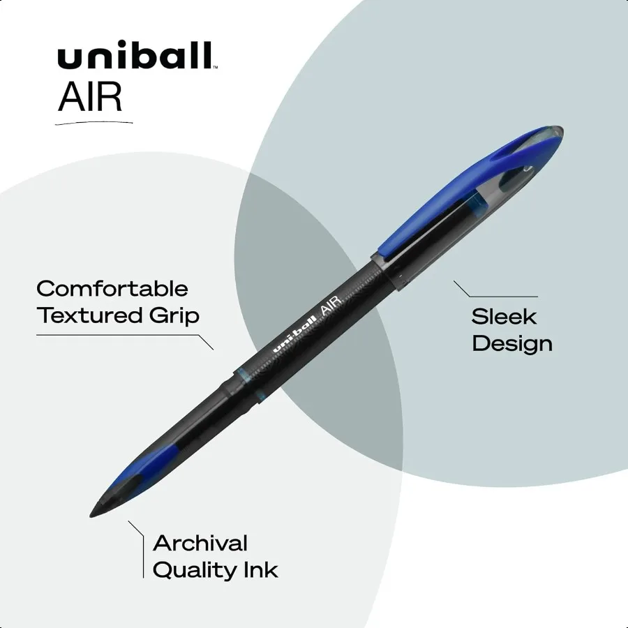 Air Porous Roller Ball Pen Stick Medium 0.7 Mm Blue Ink Black Barrel Dozen