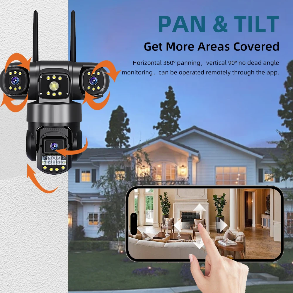 V380 PRO 4G IP Camera 15MP Three Lens Three Screen 10X Zoom Monitor Night Vision Security Protection PTZ Video Surveillance