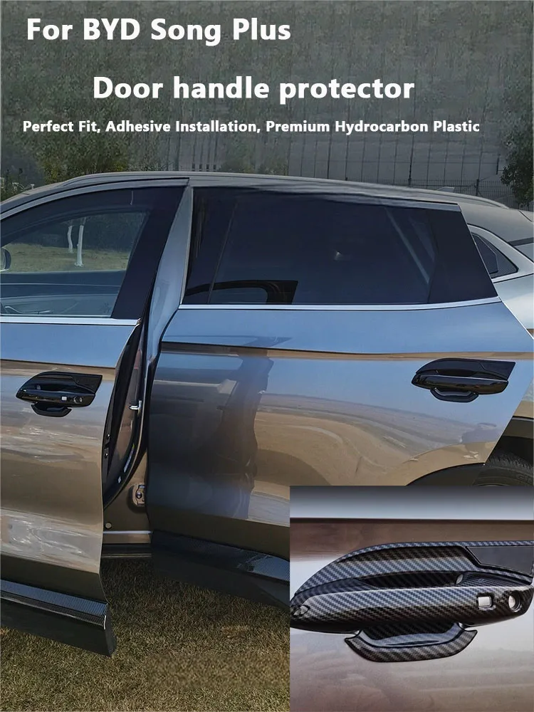 

Дверная ручка автомобиля, защита чашки для BYD Song Plus 2021-2025, ABS, углеродное волокно, черная хромированная наклейка, аксессуары для царапин