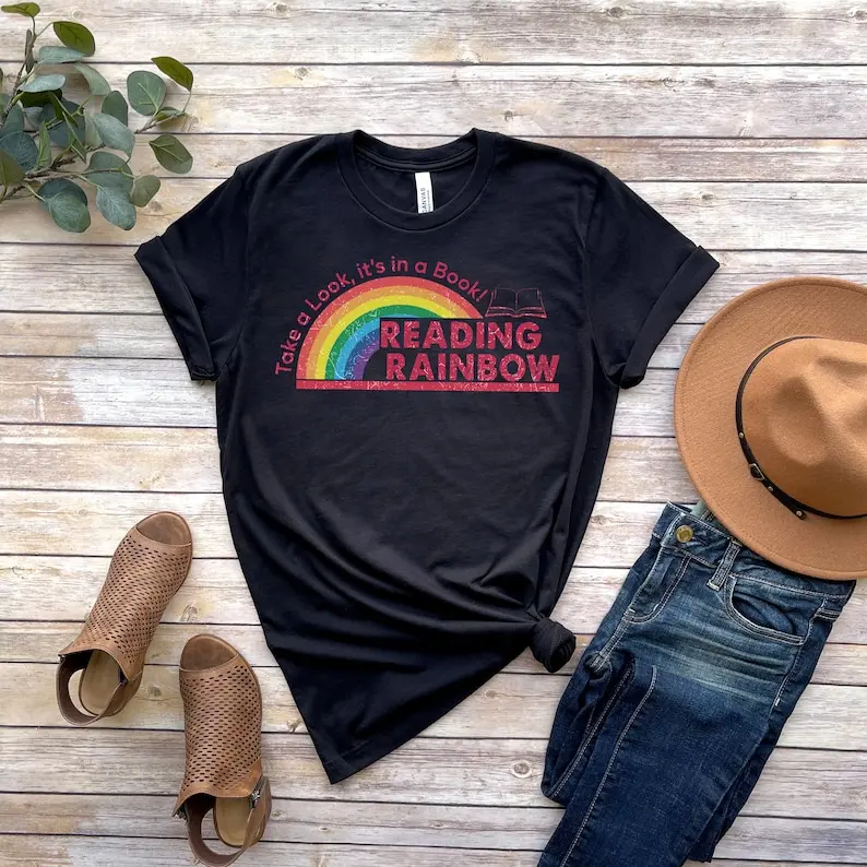 Reading Rainbow Shirt Retro Librarian Teacher Appreciation Comfort School Book Lover Gift Short Sleeve Top Tees 100% Cotton y2k