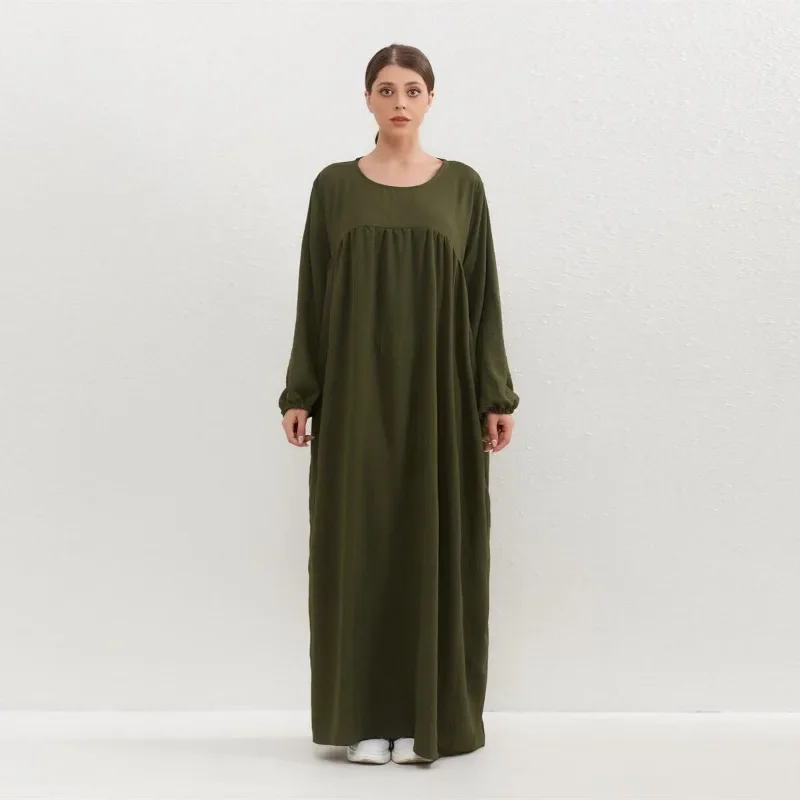 Muslim Dress Spring Autumn Women Loose Maxi Dresses Fashion Female Full Sleeve O-neck Casual Solid Pockets Robe Long Dresses