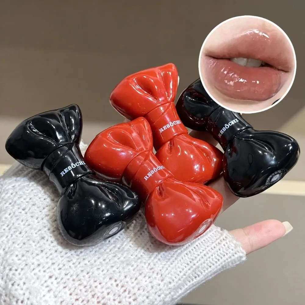 New Bow Tube Jelly Mirror Lip Gloss Moisturizing Watery Texture Bowknot Lip Tint Non Sticky Long Lasting Liquid Lipstick Women