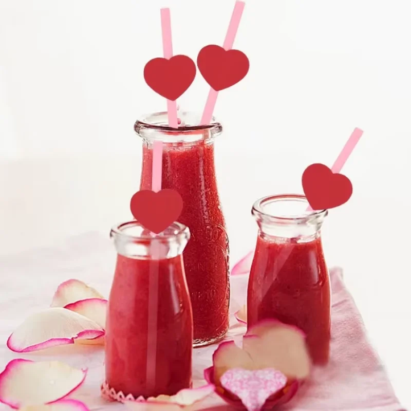 10/20pcs Heart Paper Straws for Wedding Proposal Engagement Anniversary Birthday Party Coffee Juice Cocktail Red Pink Straws