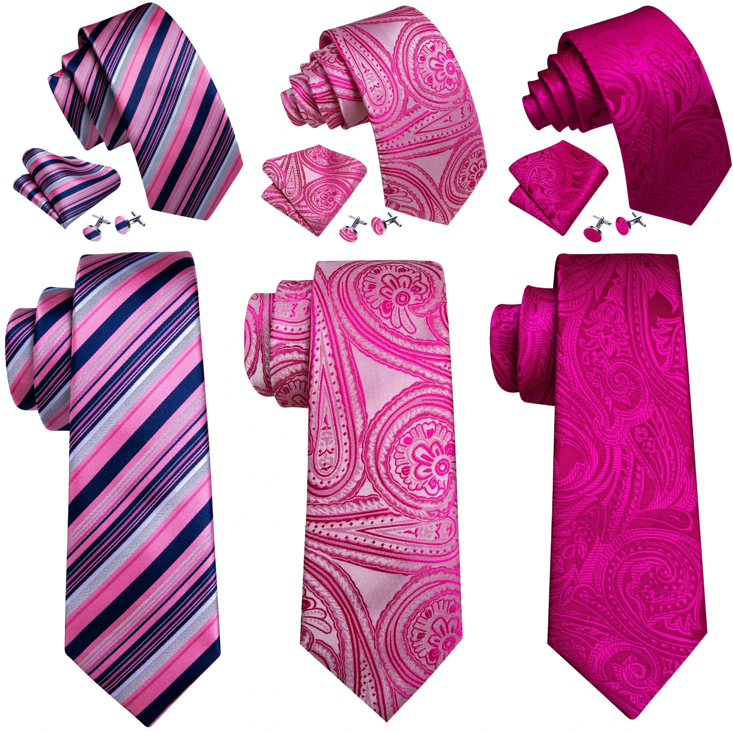 

Barry.Wang Jacquard Watermelon & Peach Pink Men Tie With Pocket Square Cufflinks Set Exquisiet Necktie For Male Wedding Business