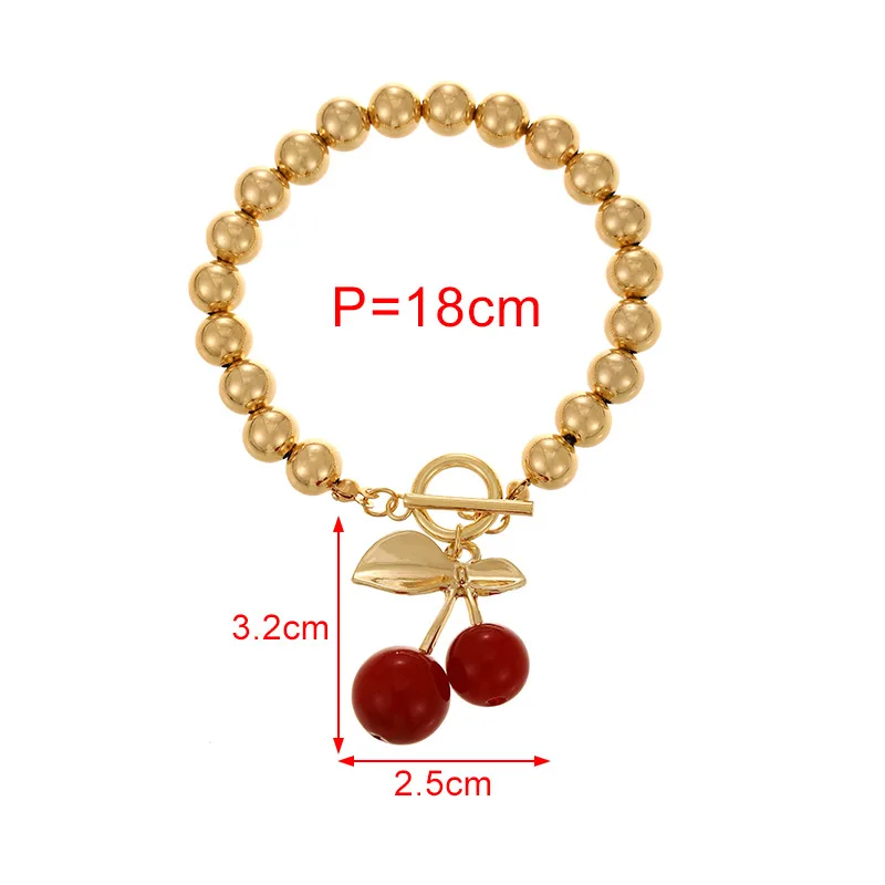 1pc Resin cherry OT buckle copper beaded bracelet, suitable for women\'s daily wear