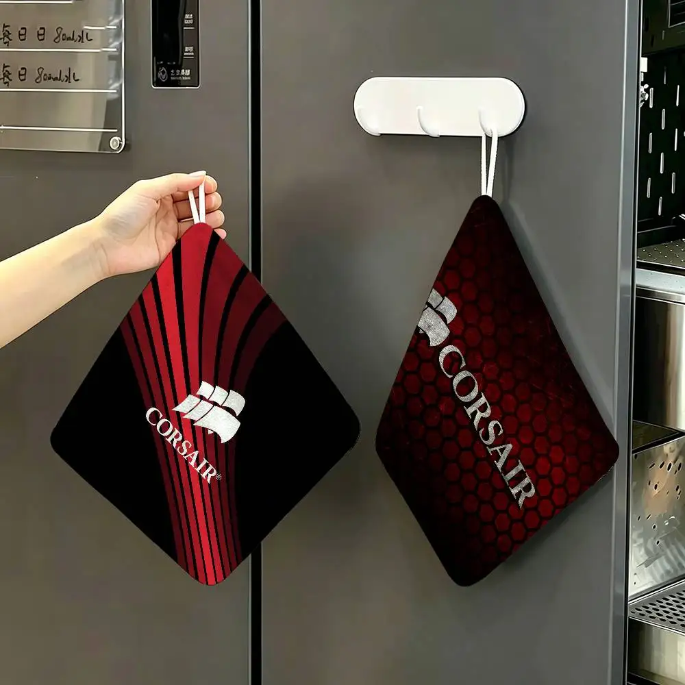 C-CORSAIR Logo Hanging Design Hand Wiping Towel, Polyester Cotton Fabric, Universal For Bathroom Kitchen