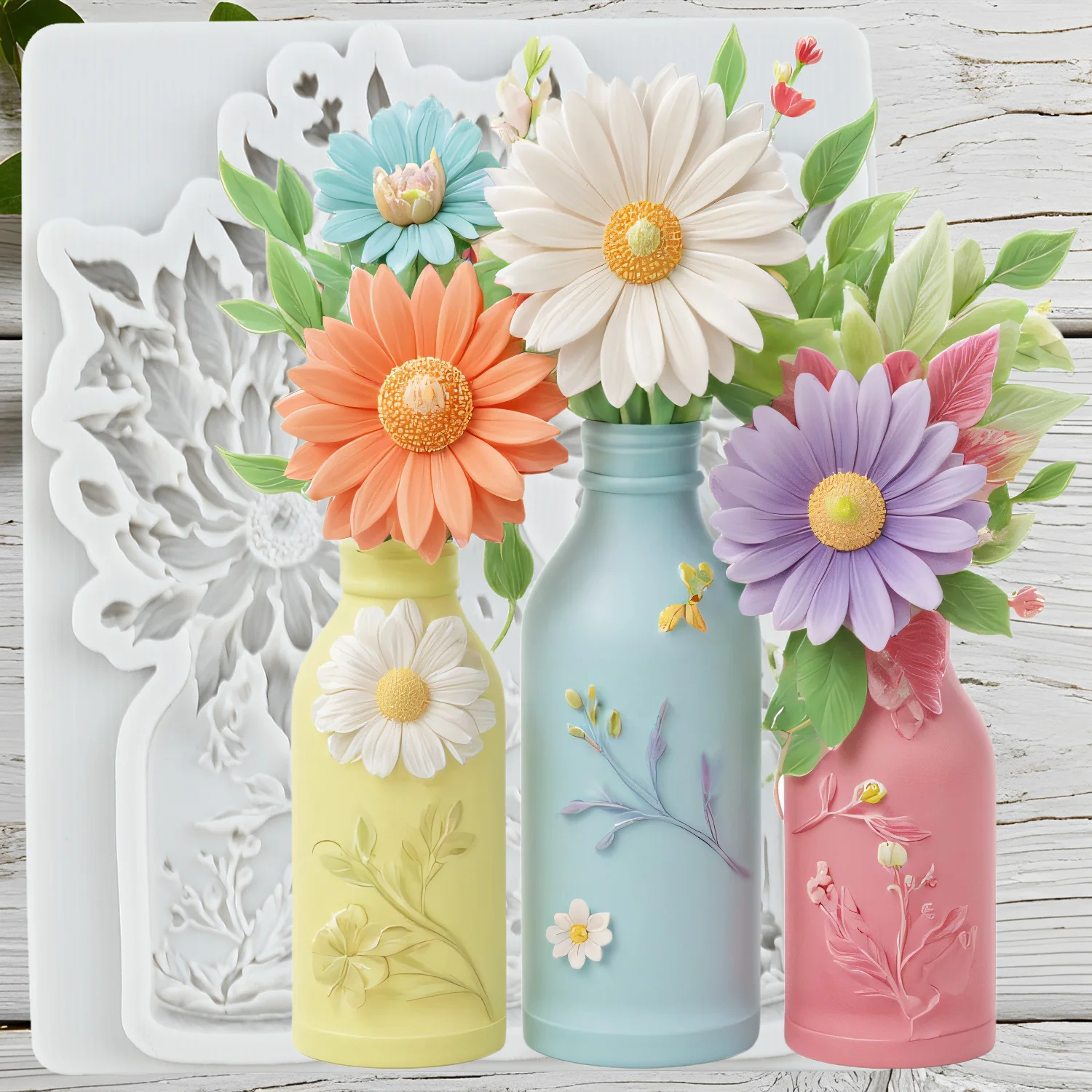 

Daisy Flower Silicone Molds Flower Vase Fondant Cake Decorating Tools Cupcake Topper Chocolate Candy Resin Mold