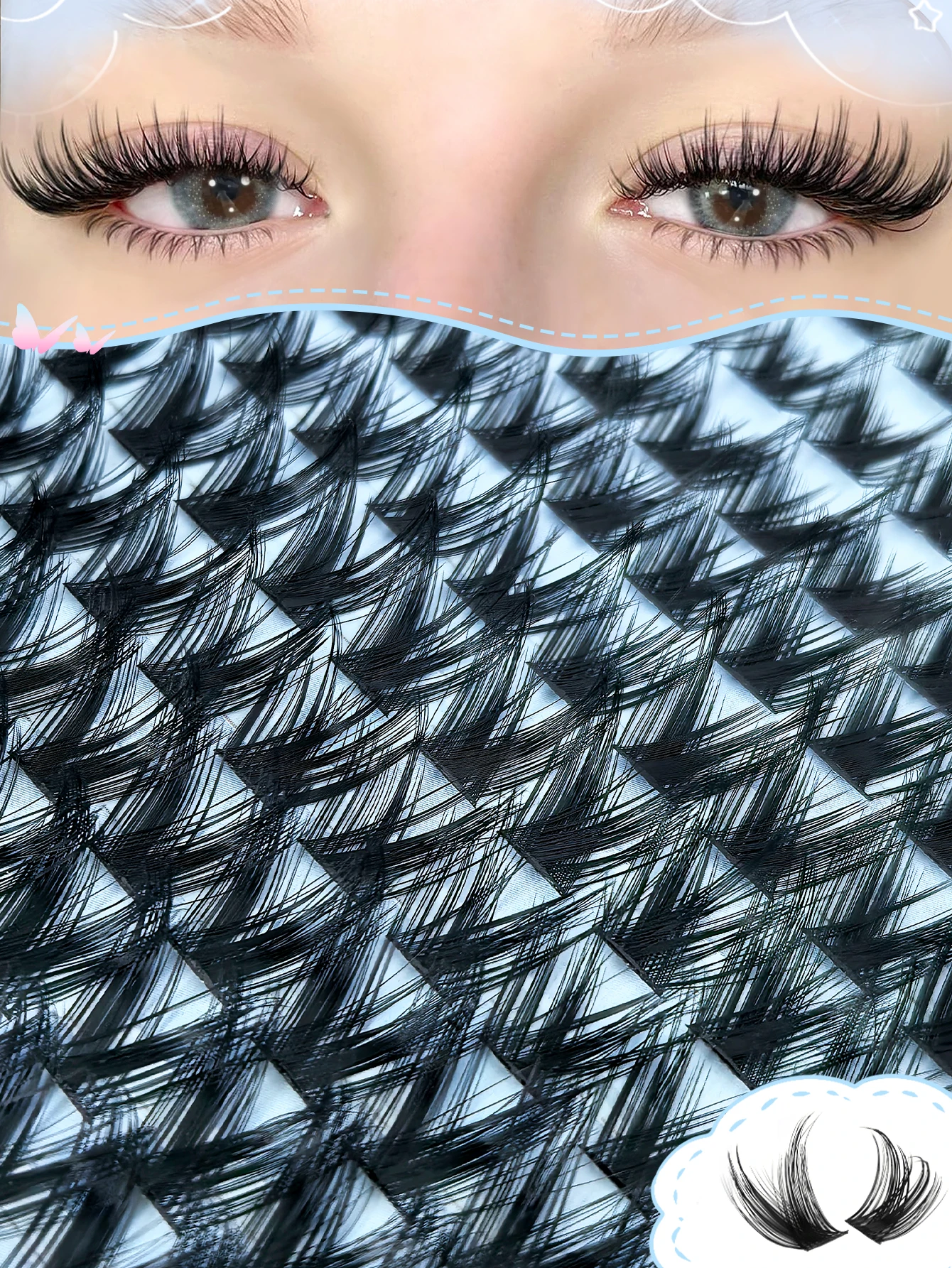 120PCS Dカール厚いつけまつげセット - 接着剤、ピンセット、ブラシ、まつげカーラーが付属 |   自宅でDIY、あらゆるお祭りに最適