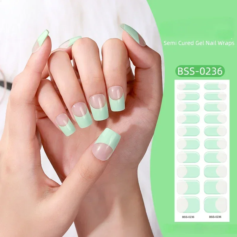 Semi-Uitgeharde Groene Frankrijk Gel Nagelstickerstrips Voor UV-Lamp Hebben Een Toplaag Nodig, Langdurige Volledige Nagelstickers Manicure