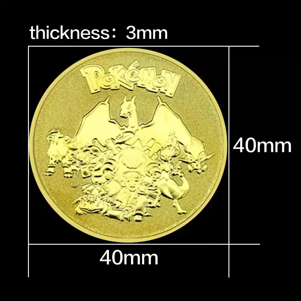 Gold Pokemon Coins Metal Mewtwo Coins Anime Commemorative Coin Charizard Pikachu Golden Pokemon Cards Round Metal Coin Toys