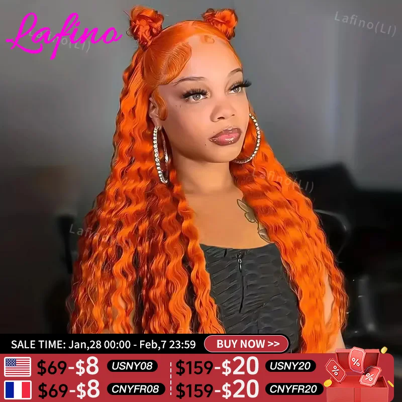 Orange Ginger Lace Front Wig Human Hair Curly Wigs 13X4 13x6 Hd Lace Deep Wave Frontal Wig 30 Inch Brazilian Preplucked Wigs