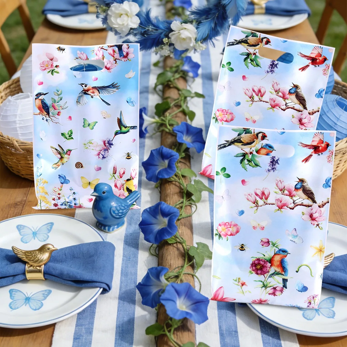 10/20/50 Stück Frühlingsblumen-Vogel-Geschenktüten, Handtasche mit floralem Vogelmuster-Design für Geburtstag, Hochzeit, Party, Verpackungstasche – Detail 6