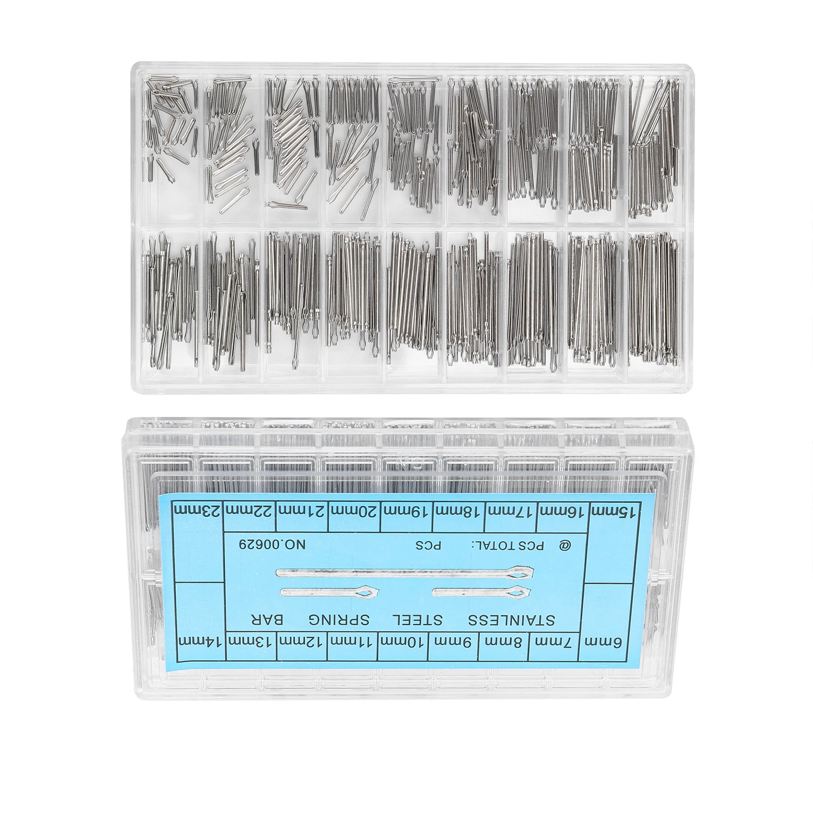 360 Uds pasadores de reloj 6-23mm correa de reloj barra de resorte reloj Pin dividido correa de reloj de acero inoxidable enlace Cotter Kit de reparación de barra de resorte