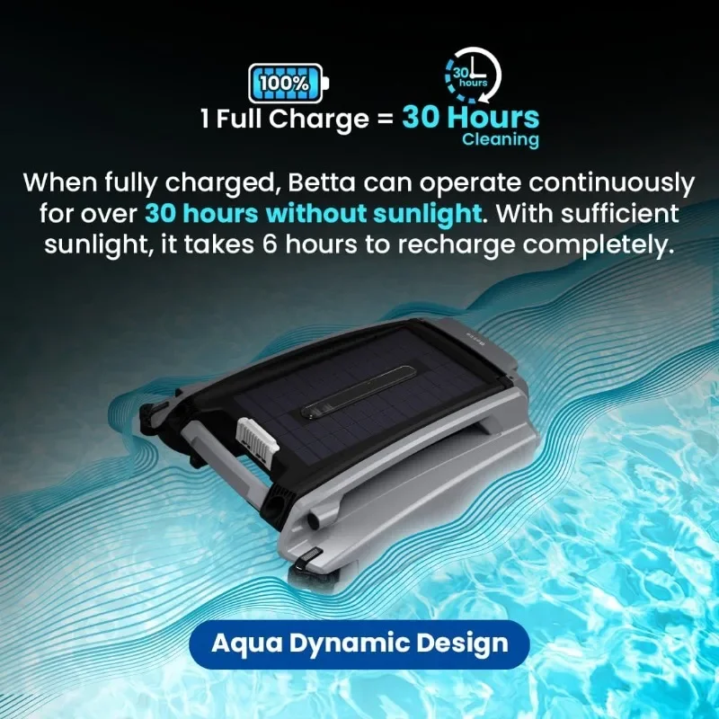 Betta SE Plus - Solar Powered Robotic Pool Surface Skimmer with Dual Charging Options and 30-Hour Continuous Cleaning Battery