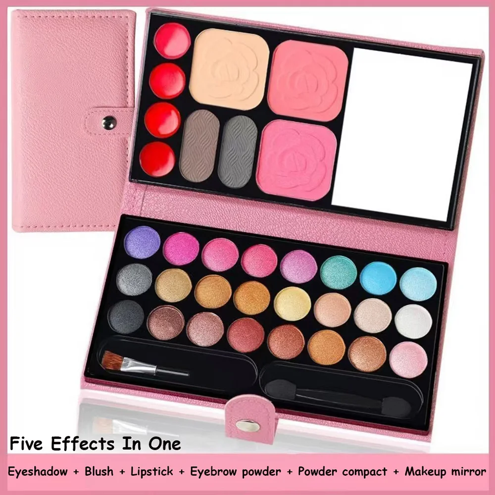 Colección de maquillaje de belleza de 32 colores, paleta de maquillaje con brillo mate, sombra de ojos, colorete facial, lápiz labial en polvo compacto con espejo