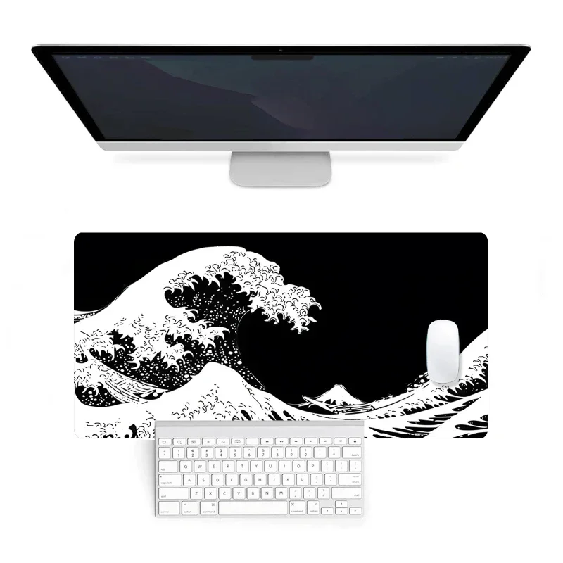 Wave Mouse Pad Black Computer Keyboard Desk Mat 30X60cm Non-Slip Base And Stitched Edge For PC Laptop Desktop Game Accessories