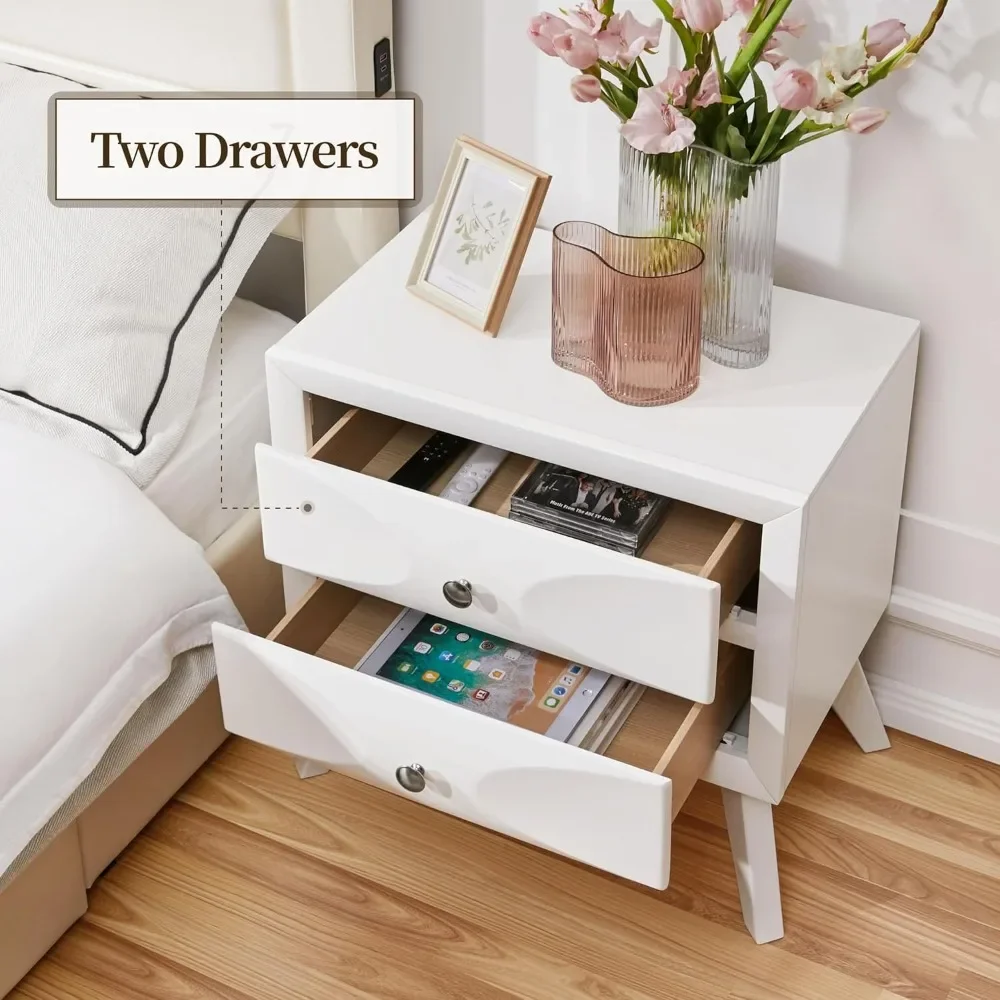 

Nightstands Set of 2, Almost Fully-Assembled Nightstands with 2 Drawers and Solid Wood Legs, Large Bedside Tables with