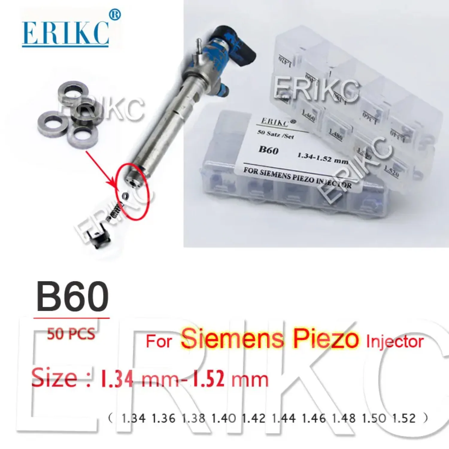 E1023604 50 Pieces Common Rail Injector  Adjusting Washers for Siemens Injector Nozzle, Size 1.34mm-1.52mm