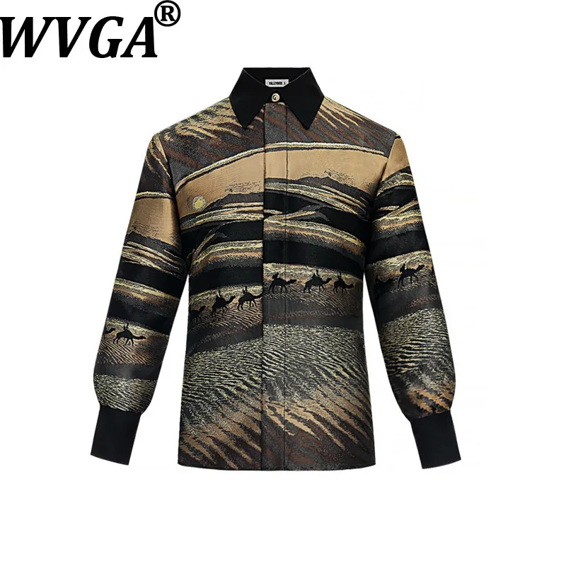 WVGA Spring Autumn New Men Tide Jacquard Trendy Hidden Placket Long Sleeve Shirts Niche Chic Casual Turn-Down Collar Tops W18671