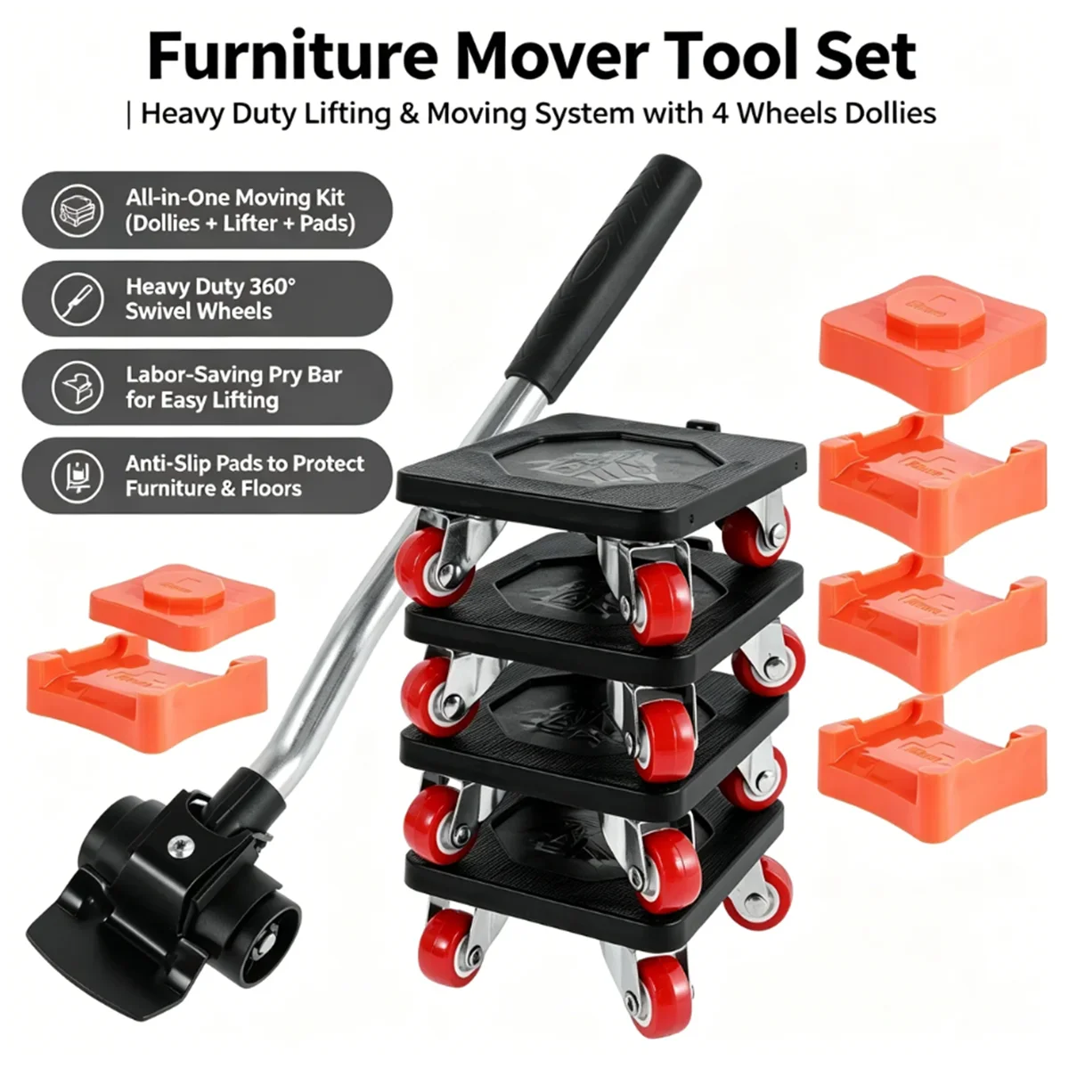 5Pcs Furniture Mover Tool Set Heavy Duty Furniture Lifter with 4 360 Degree Swivel Wheels Rollers for Sofa Bed Refrigerator