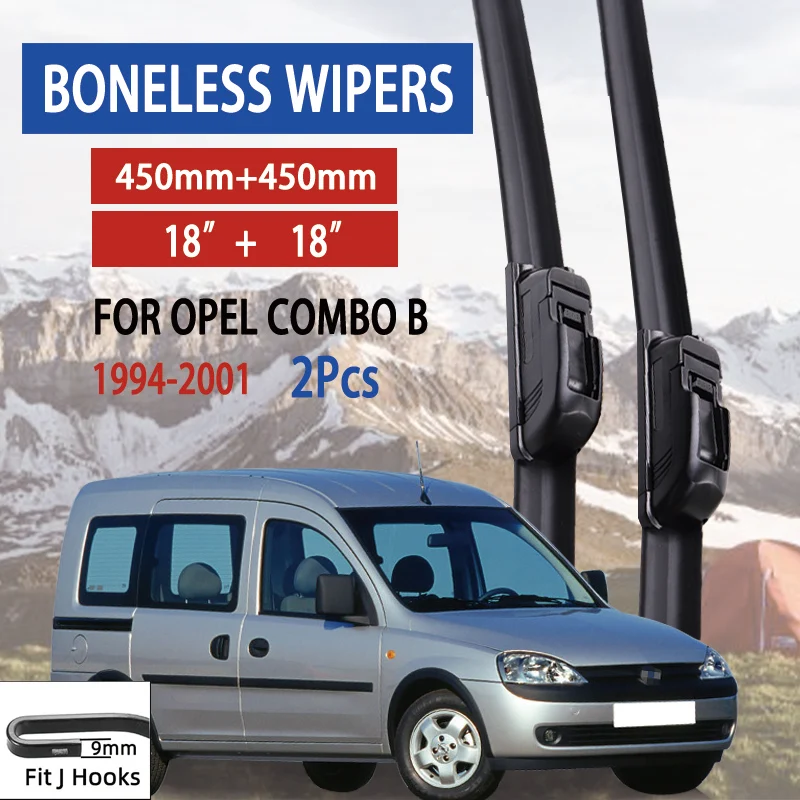 For Opel Combo B  1994-2001 Car Windshield Wiper U-type Soft Rubber Frameless Bracketless Car Wipers 18