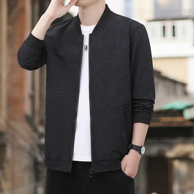 

Spring And Autumn New Coat Men's Stand-up Collar Print Thin Slim Men's Jacket Top