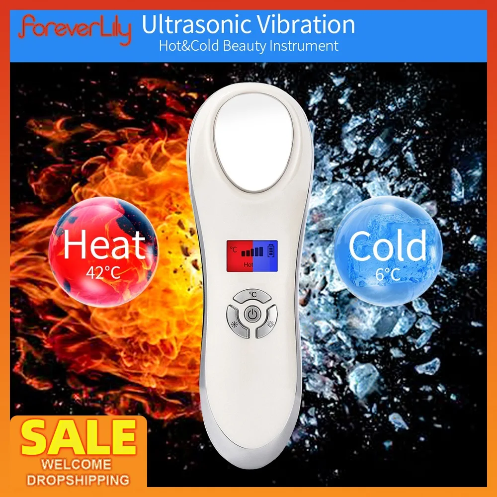 

Portable Hot Cold Hammer Beauty Device Ultrasonic Cryotherapy Skin Lifting Tightening Vibration Massager Shrink Pores Anti Aging