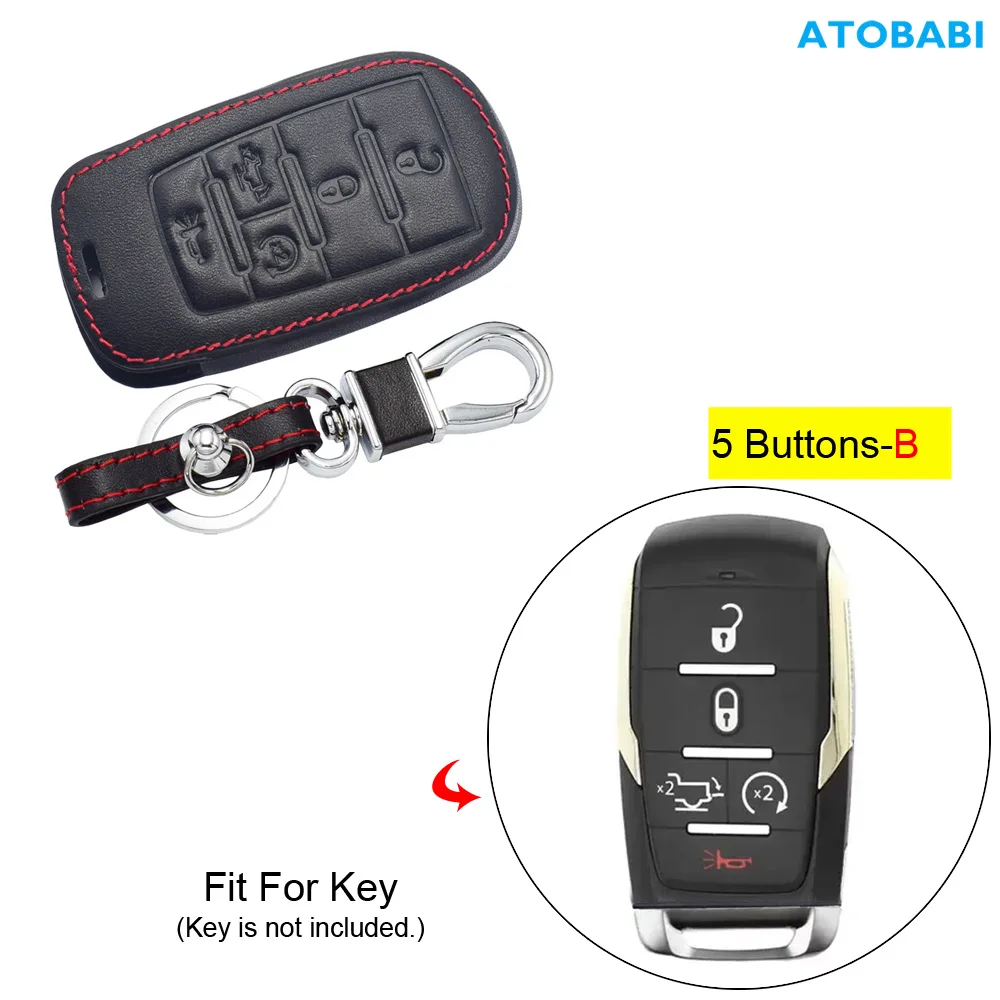 Leather Key Fob Cover Case For Dodge GMC RAM 1500 2019-2021 – 4, 5, Or 6 Button