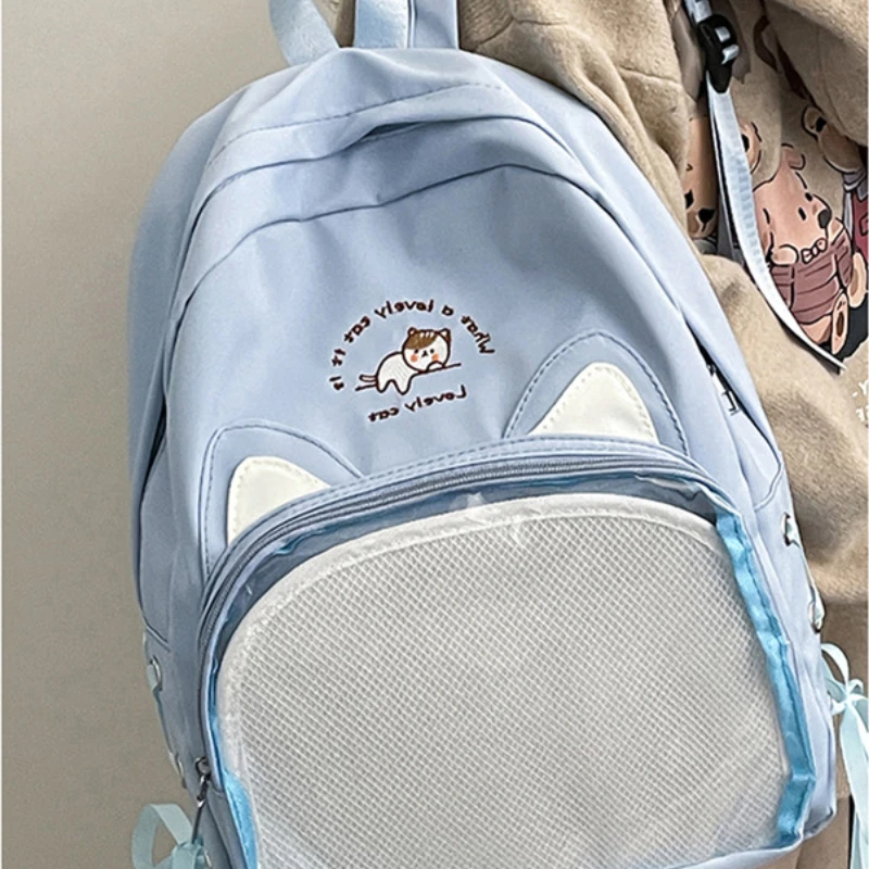 Sweet Y2k Aesthetic Chic Girls Backpacks High-capacity Kawaii Transparent Women Ita Bags Students Casual Cartoon Cat Schoolbags