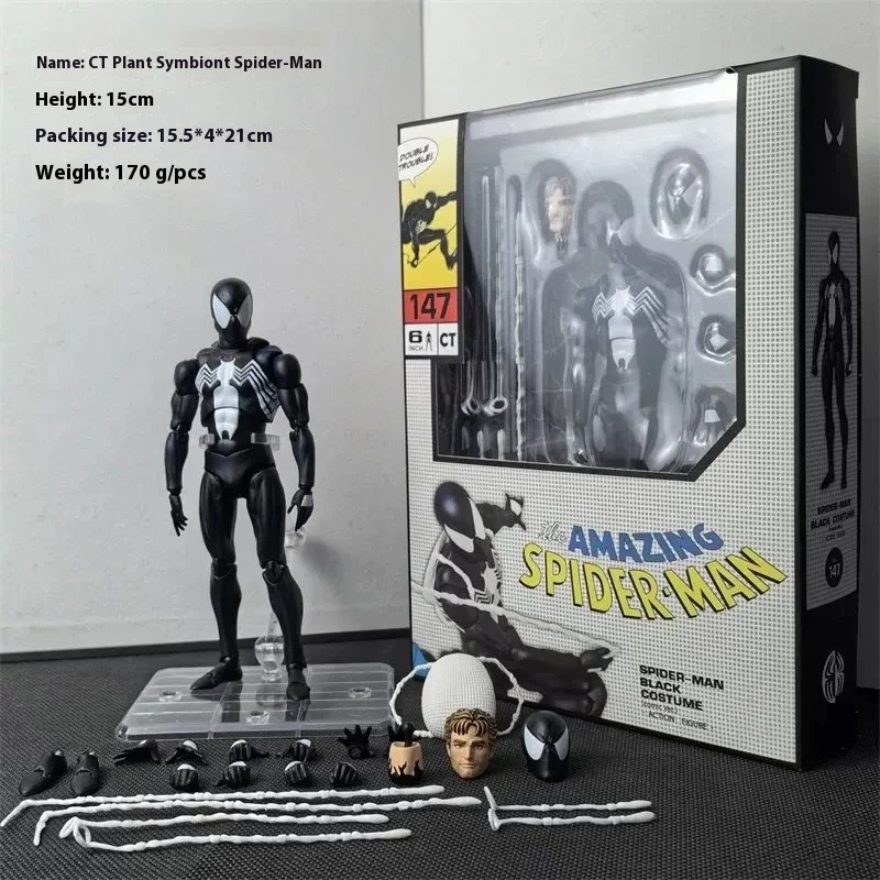 The Amazing Spider-Man Venom Simbiótico Action Figure, Ct Anime, Model Toy, Mafex 147 S. Figuarts, 1/12, 6"