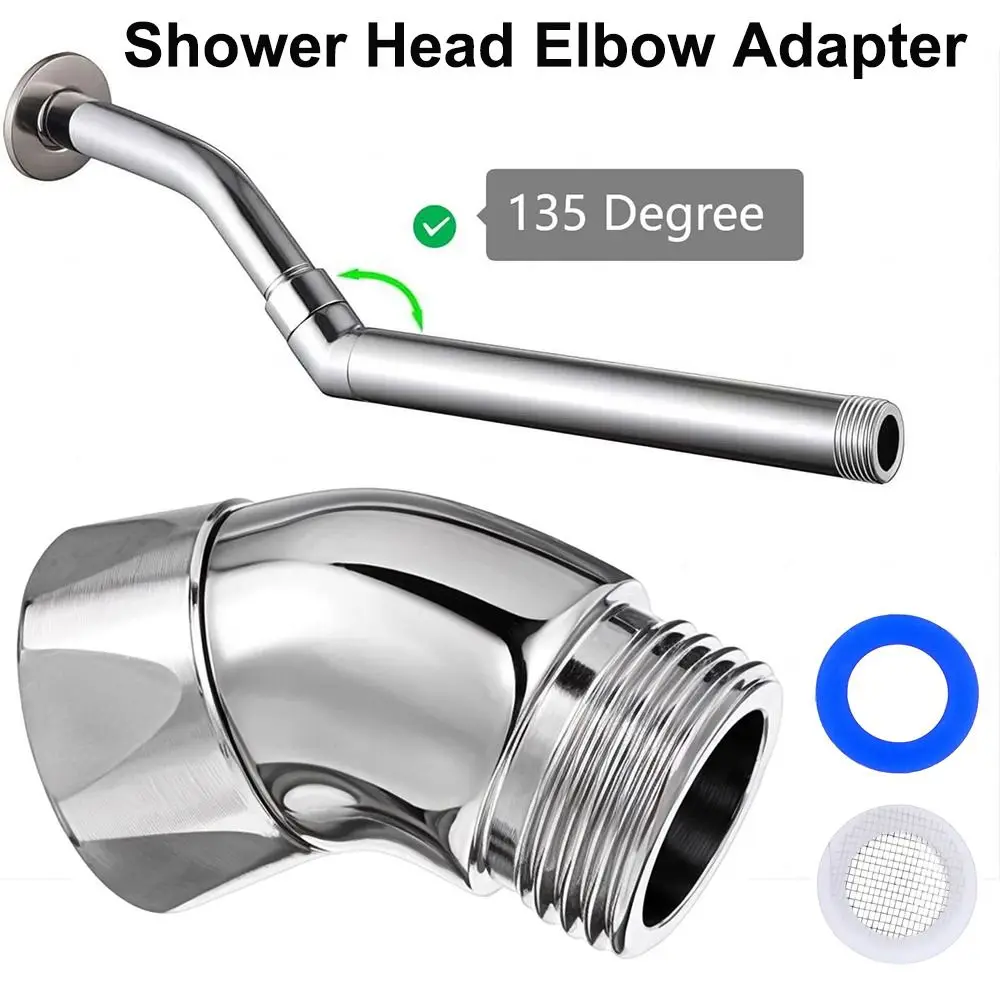 New Copper Shower Head Elbow Adapter 135 Degrees Silver Arm Elbow Extender Shower Heads Extension Pipe