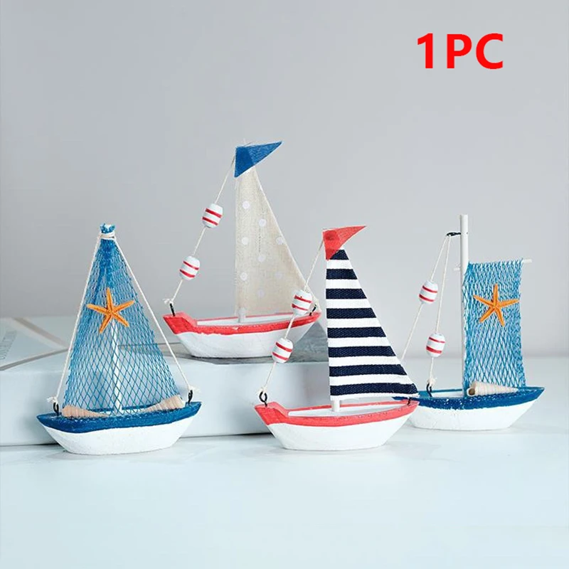 1pc Small Wooden Boat Decoration Decorative Boats Ornament Decor Resin Sailboat Model Nautical Themed Adorn