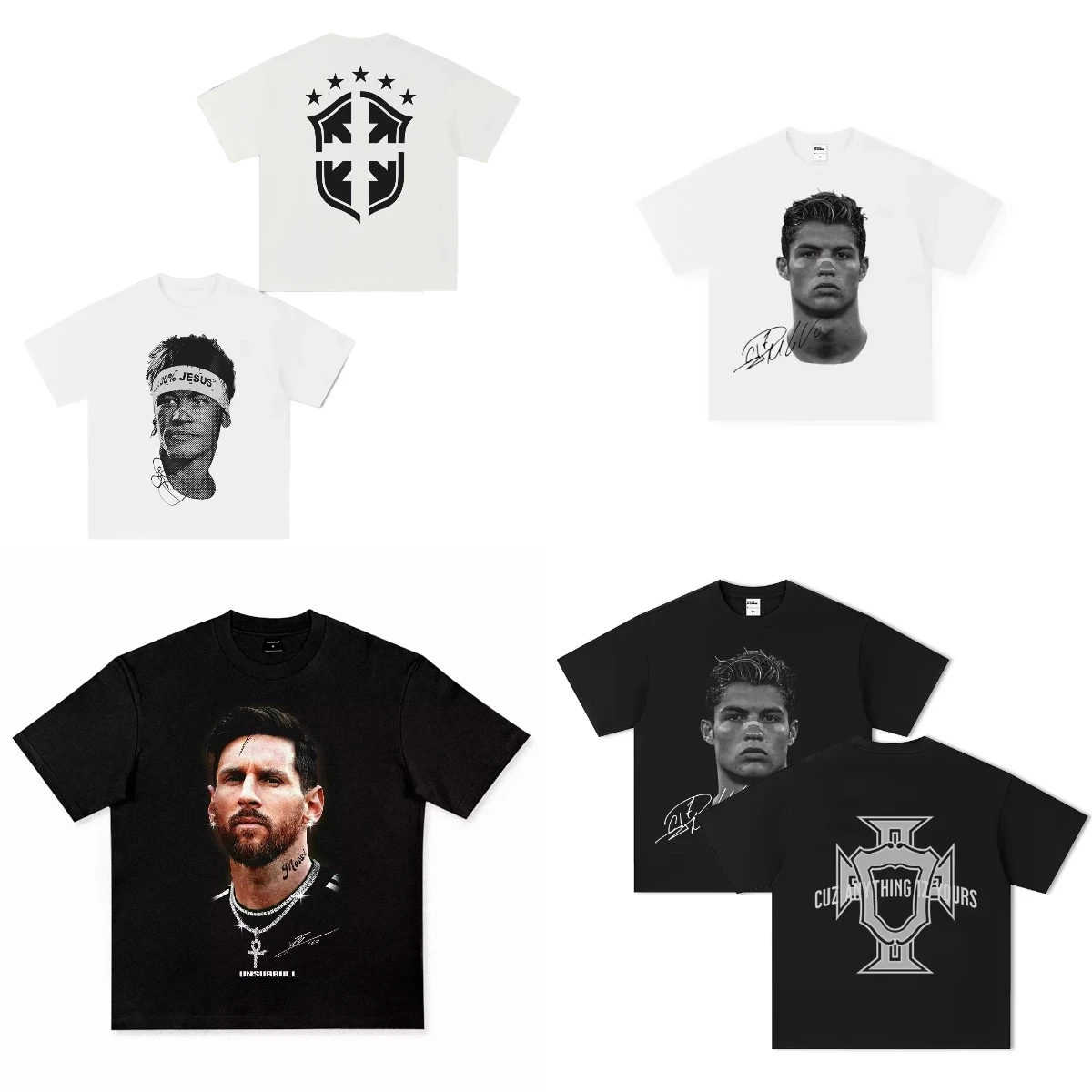 

Summer T-shirt Street Wear Neymar Messi Cristiano Ronaldo Football Superstar Super Fashion Printed Short Sleeve T-shirt American