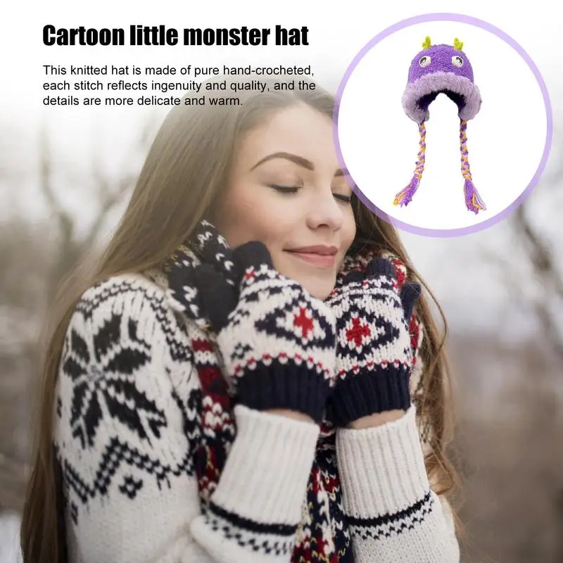 Knit Winter Hat Snow Hat With Ear Flaps Soft Comfortable Headwear Warm Hat Cute Cartoon Beanie For Fall Cold Weather