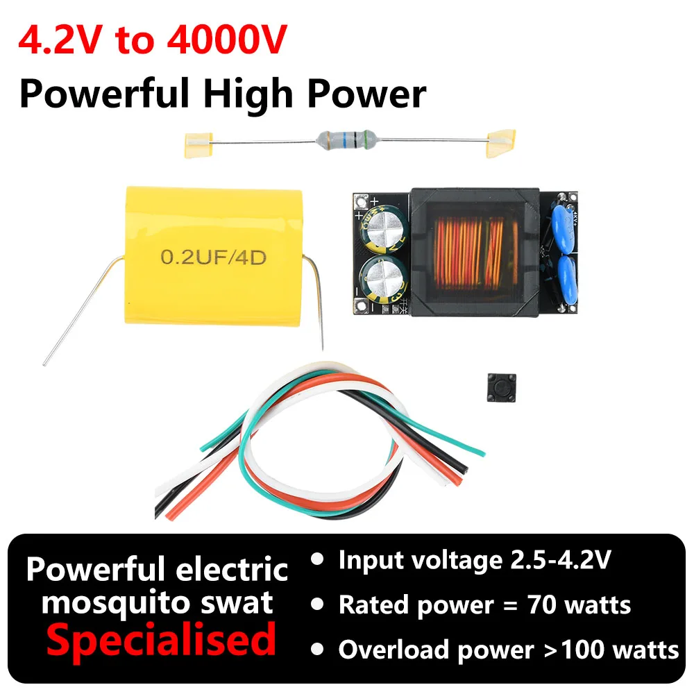 DC 4.2V to 4kV Mosquito Boost Module Universal 70W High Power Arc DIY Strong Electric Mosquito Beater Efficient Mosquito Shooter