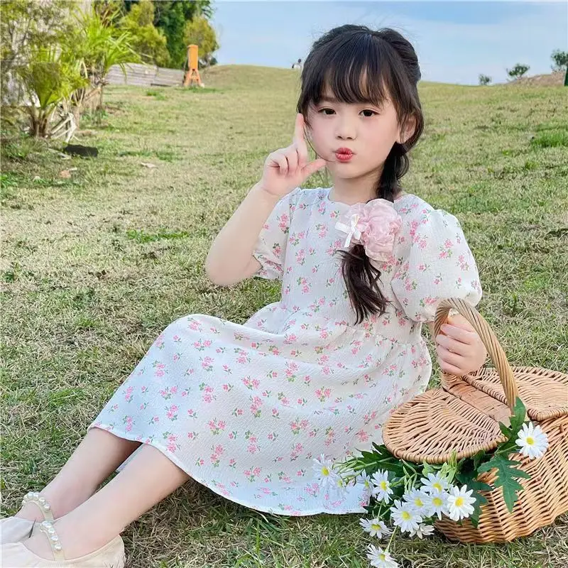 

Baby Girls Dresses 2024 Summer New Flower Dress Korean New Summer Sweet Children's Princess Dress Vestidos Beach Birthday 0-10Y