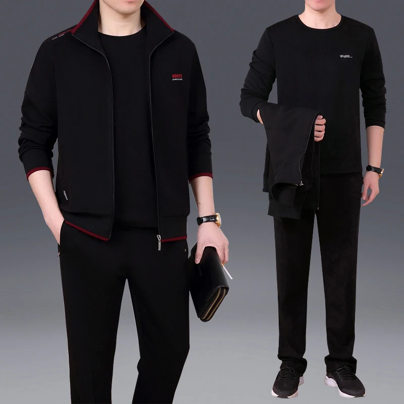 

Men's Casual Sportswear Set Large Size Long Sve Sweatirt Pants Tee-piece Set for Middle-aged And ly Spring Autumn