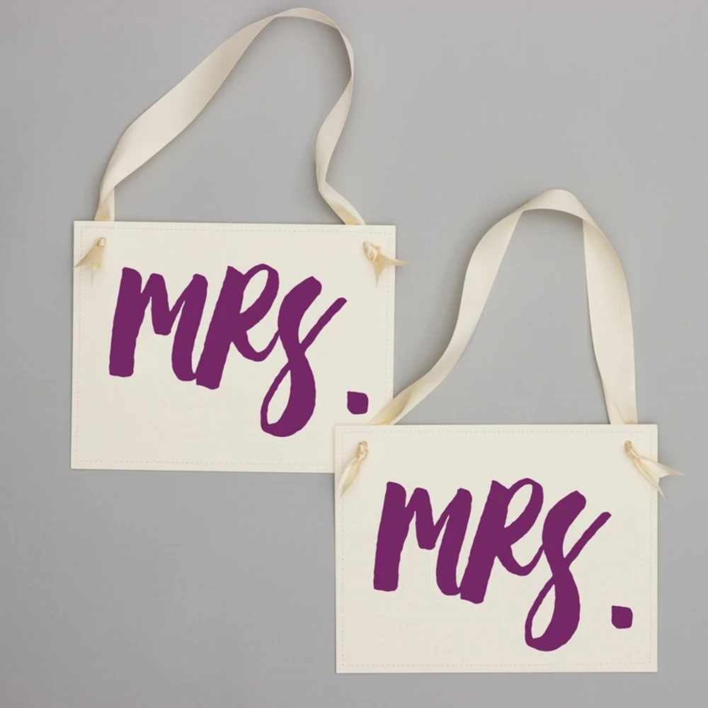 Mrs. & Mrs. Chair Signs | Mrs and Mrs LGBTQ Lesbian Wedding | Set of 2 Gay Brides Wedding Venue Decor Misses Head Table Chair Ba