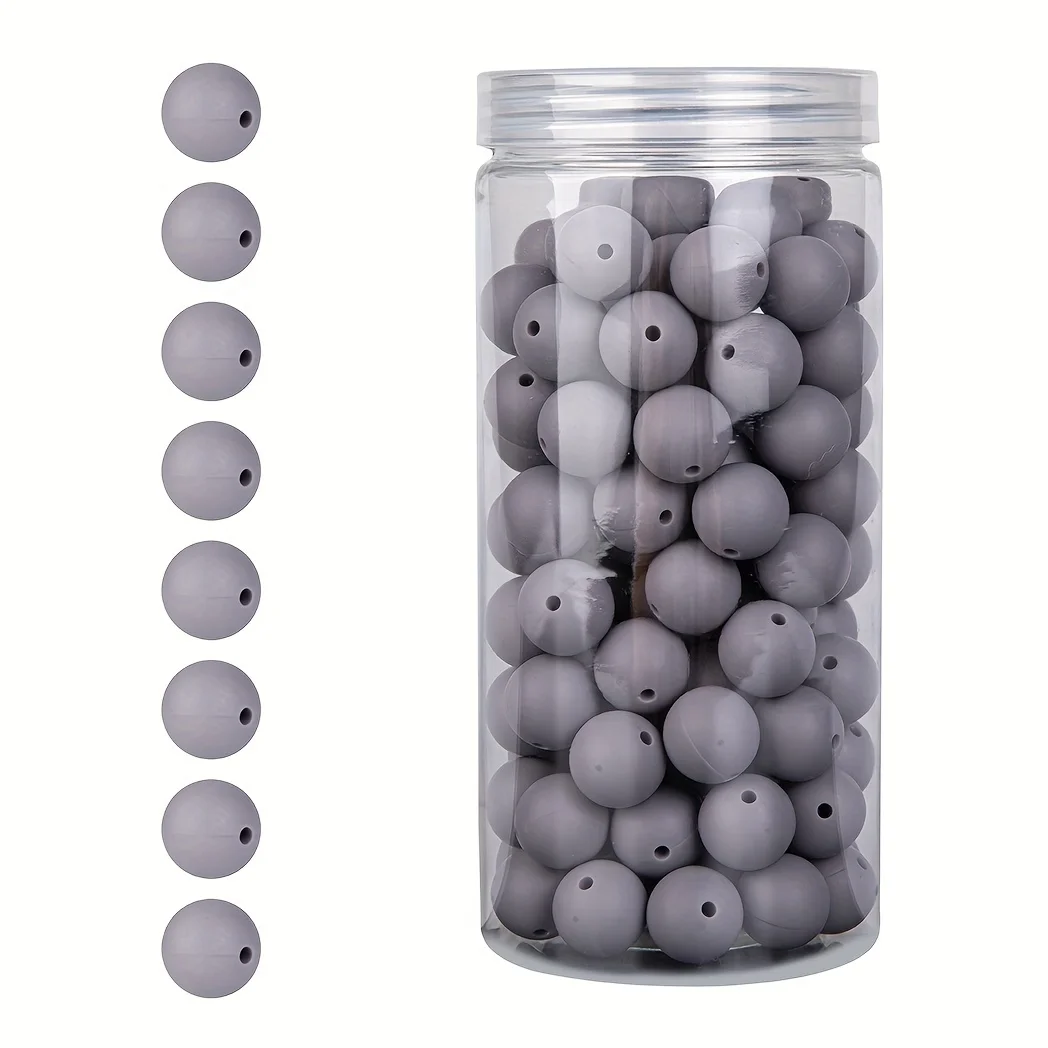 100 Stück/Box 12/15 mm Silikonperlen-Set für Schlüsselanhänger, Halskette, Armband, Umhängeband, Herstellung von runden Gummi-Silikon-Fokalperlen – Detail 29