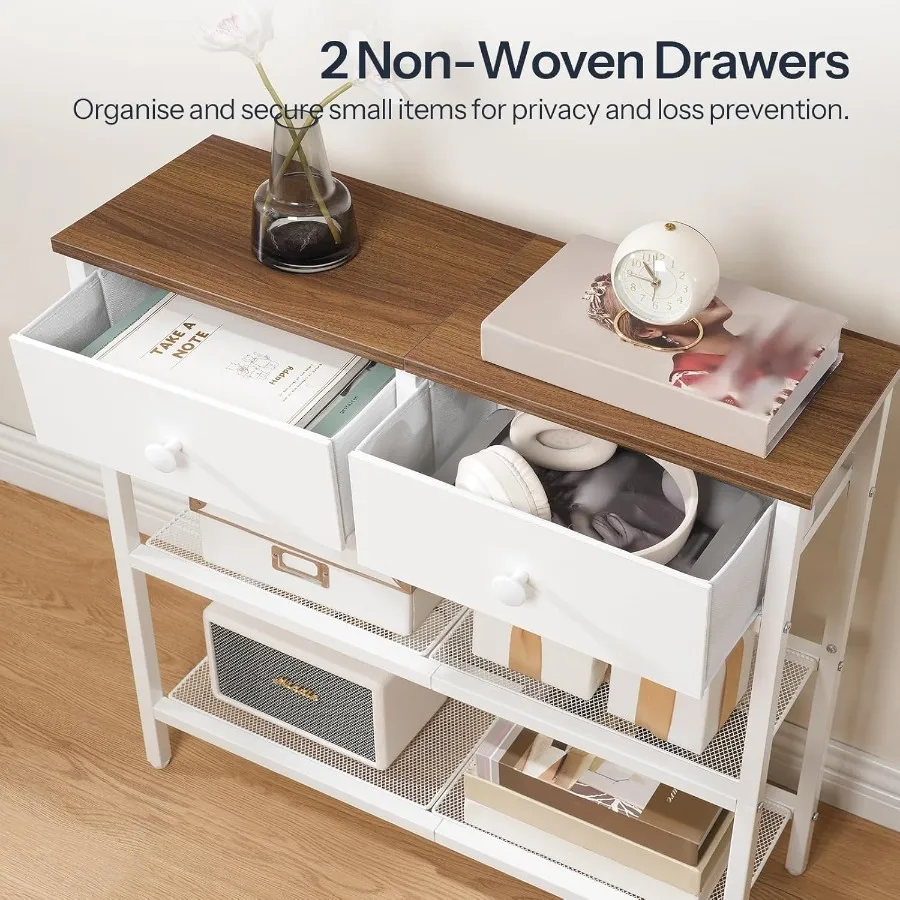 طاولة كونسول ضيقة 29.5 مع درجين من القماش وأرفف تخزين 3 طبقات لمدخل غرفة المعيشة أو خلف الأريكة المدمجة #6