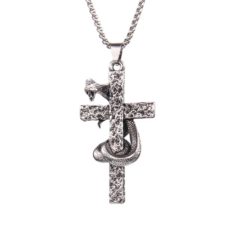 European and American Fashion Domineering Punk Wind Plate Snake Cross Necklace men's Hip-Hop Personality Niche Neck Chain Pendan