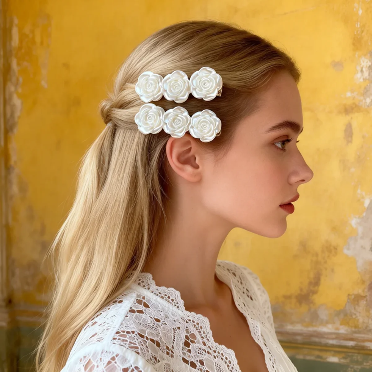 Imitation Pearl Rose Flower Hair Barrette Women Elegant  Floral Side Bangs Hair Clip Wedding Bridal Party Hair Accessories Gift