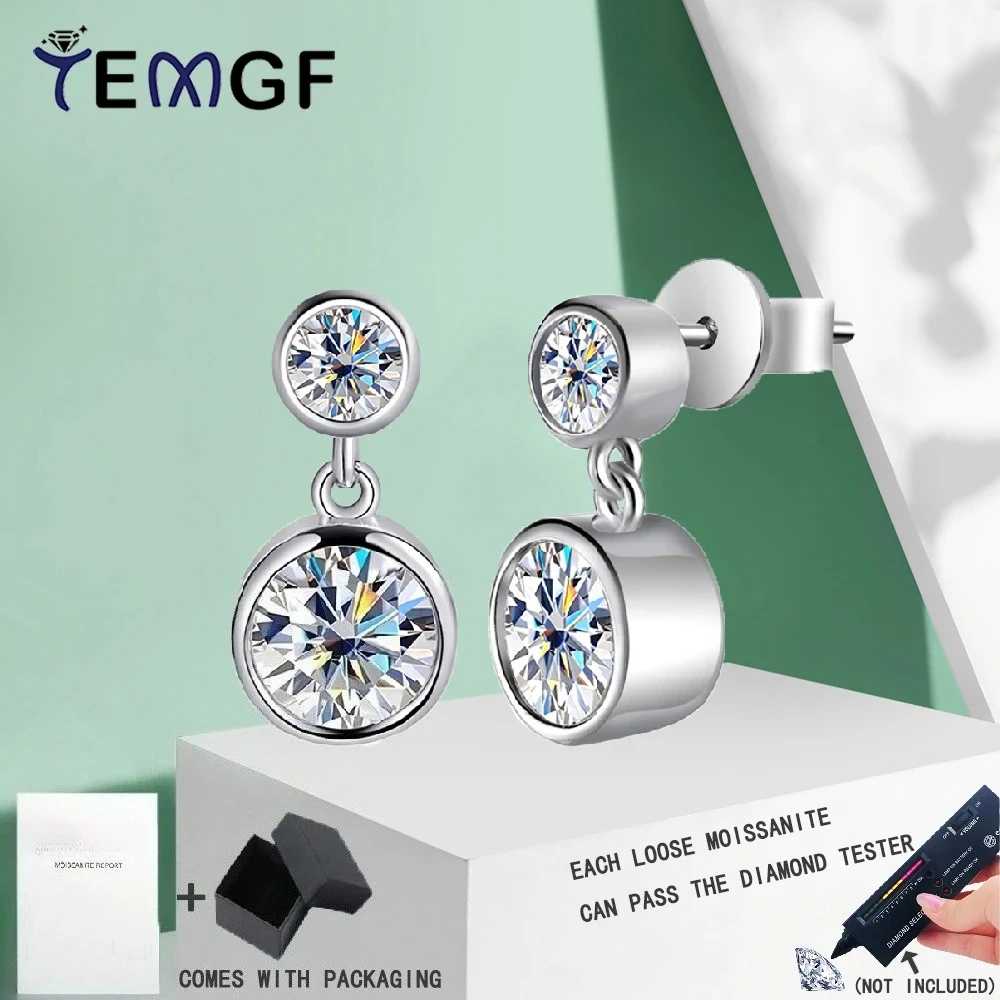 

TEMGF Round Moissanite Ear Studs 100% 925 Sterling Silver Bubble Earrings for Women Party Trendy Sparkling Fine Jewelry 1 Pair