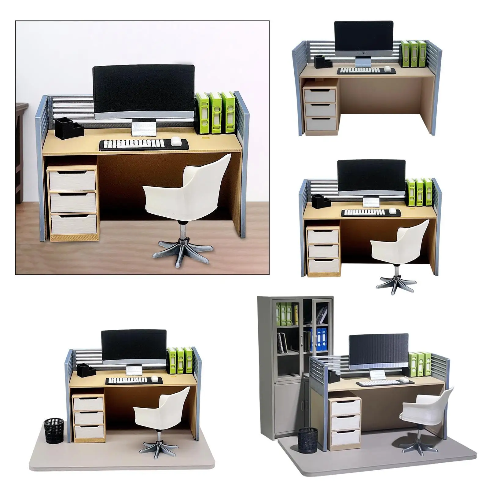 ตกแต่งบ้านตุ๊กตาโต๊ะคอมพิวเตอร์ขนาดเล็ก 1:12 เครื่องจำลองเฟอร์นิเจอร์สำนักงาน