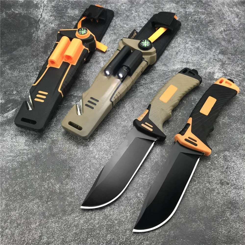 Tactical Fixed Blade Knife Rubber Plastic Handle 8Cr13Mov Blade EDC Outdoor Hunting Combat Military Straight Knife with Sheath