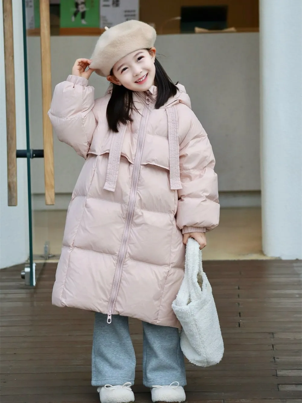 winter kids girls clothes baby outerwear girls winter coat large ribbon girls' bread jacket White duck down warm down jacket