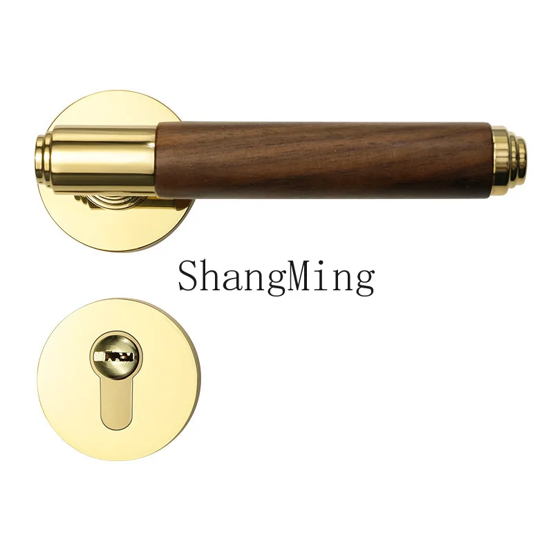 

PYH walnut indoor bedroom door lock universal room solid wood door handle log wind silent magnetic lock