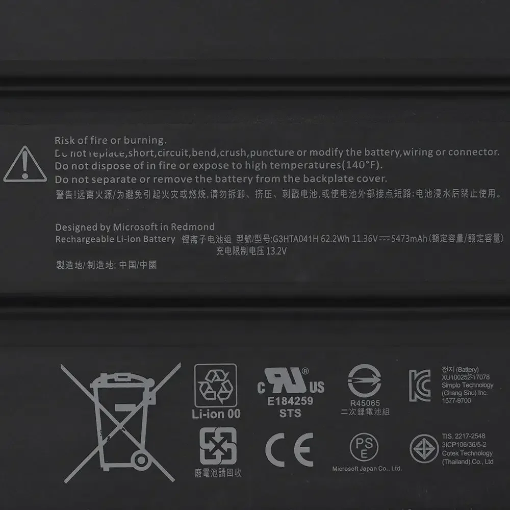 بطارية كمبيوتر محمول أصلية G3HTA040H G3HTA041H 11.36V 62.2Wh لأجهزة الكمبيوتر المحمول Microsoft Surface book 2 1793 15 "الكمبيوتر اللوحي
