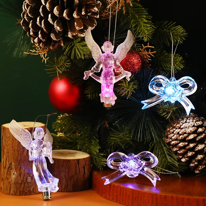 

Christmas LED Light Transparent Snowflake Tree Angel Wreath Decor Christmas Party Ornaments Kids Hanging Pendants Xmas Gifts