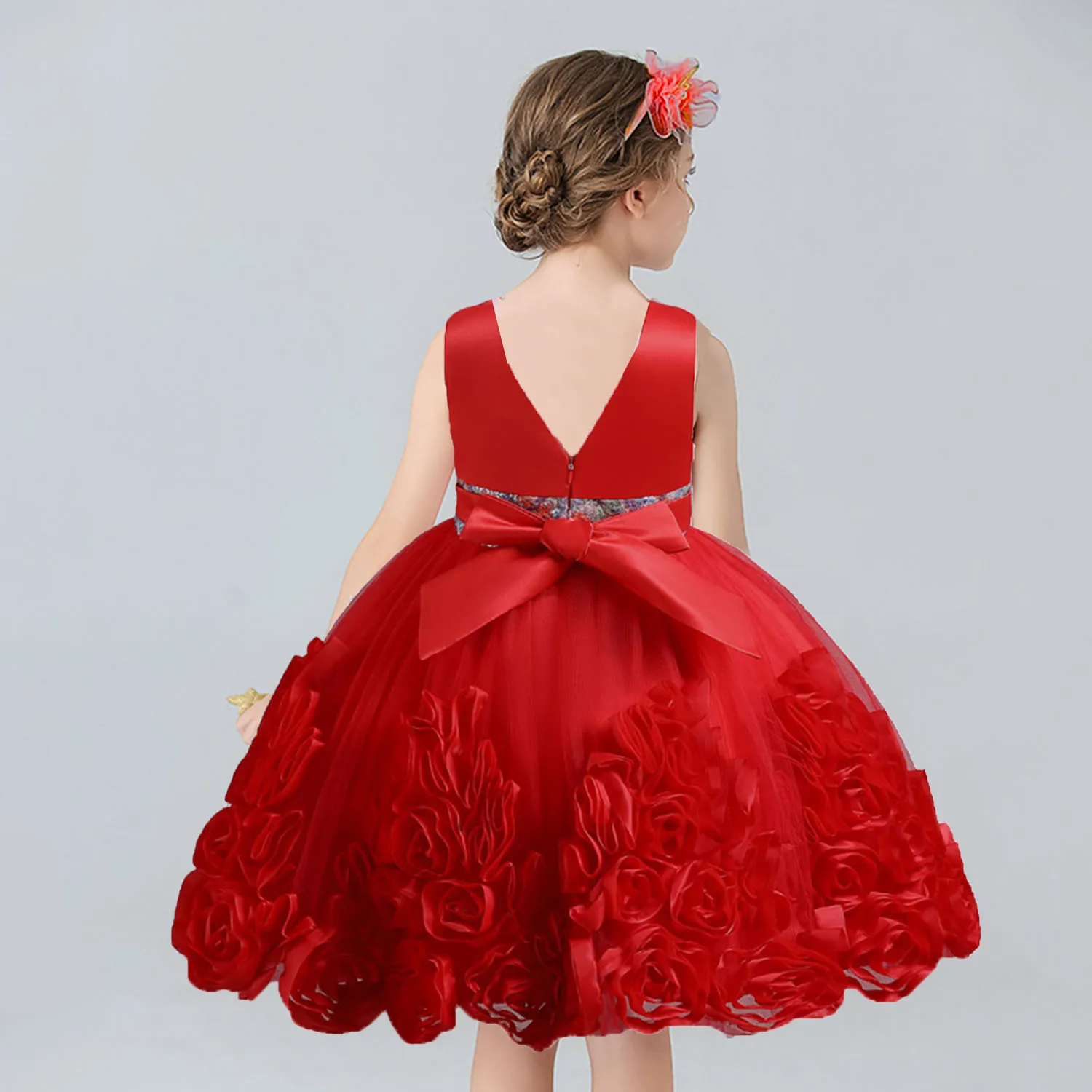 AmyStylish-Little Big Girls Dress, 2-10 Anos, Grande Flor, Menina, Aniversário, Concurso, Festa, Feriado